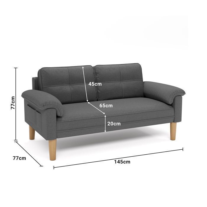 Canapé 2 Places - Bealife Canapé Scandinave - 2 Coussins - 2 Accoudoirs - Tissu - Bois - Salon - Chambre - 144 x 77 x 77 cm