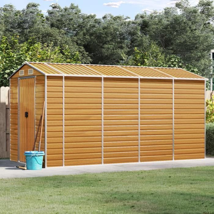 vidaXL Light Brown Garden Shed 191x385x198 cm Galvanized Steel, Garden Storage, Garden Tool Shed 3188278