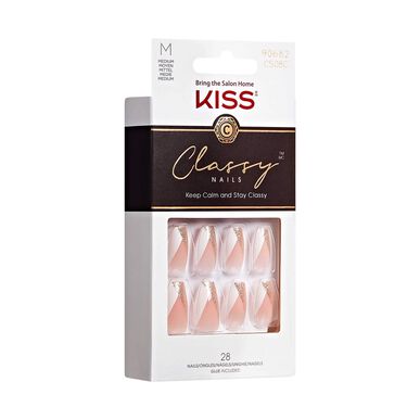 Umělé nehty s lepidlem Kiss Classy Nails Keep Calm and Stay Classy, střední velikost, 28 kusů.