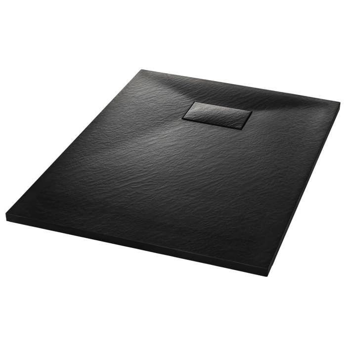vidaXL Shower Tray Rectangular Shower Tray Bathroom Home Interior Standard 9cm Drain Hole SMC Black 144780
