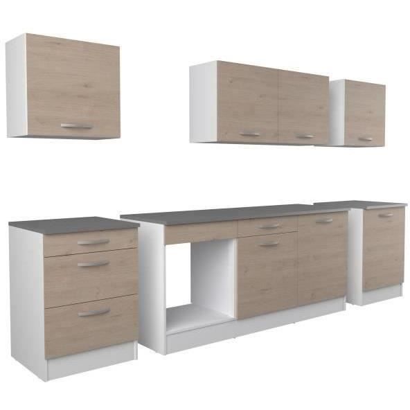 Cuisine complète OSLO - L 300 cm - Décor chêne - Plan de travail inclus