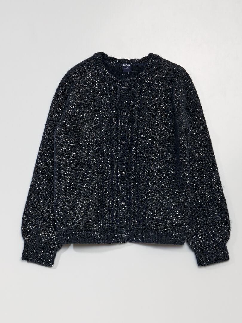 Gebreid vest met patroon en glanzende draden - blauw
