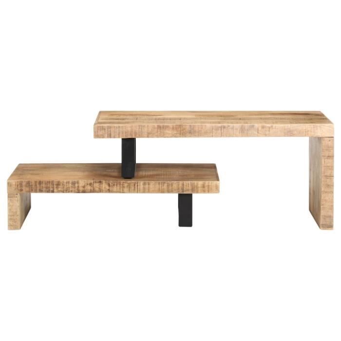 Table basse en bois de manguier massif - VINGVO - Ensemble de 2 tables - Pieds en fer enduit de poudre