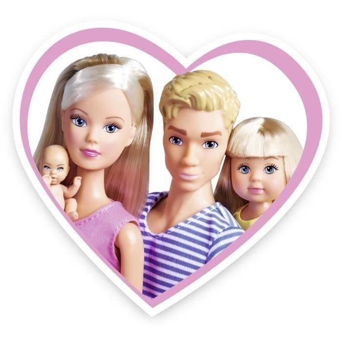 Zwangere Steffi-pop 29 cm, met Kevin 30 cm en Evi 12 cm in haar kinderwagen 105733673 Simba Toys
