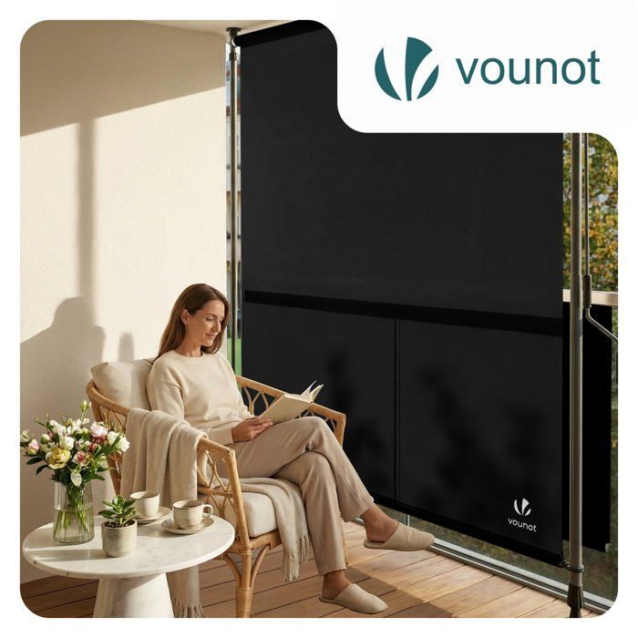 Persiana vertical VOUNOT®, sin necesidad de taladrar, 200x310cm, extensible - Pantalla de privacidad para exteriores para balcón, terraza, jardín - Poliéster - Antracita
