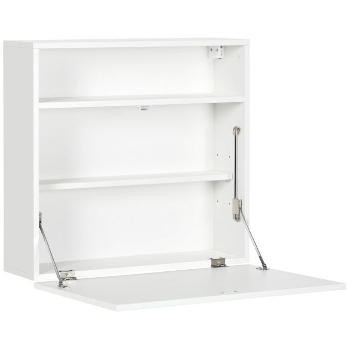 HOMCOM Wall-Mounted Desk - Folding Shelf with 3 Space-Saving Storage Compartments - Wood - 64x20x60cm - White