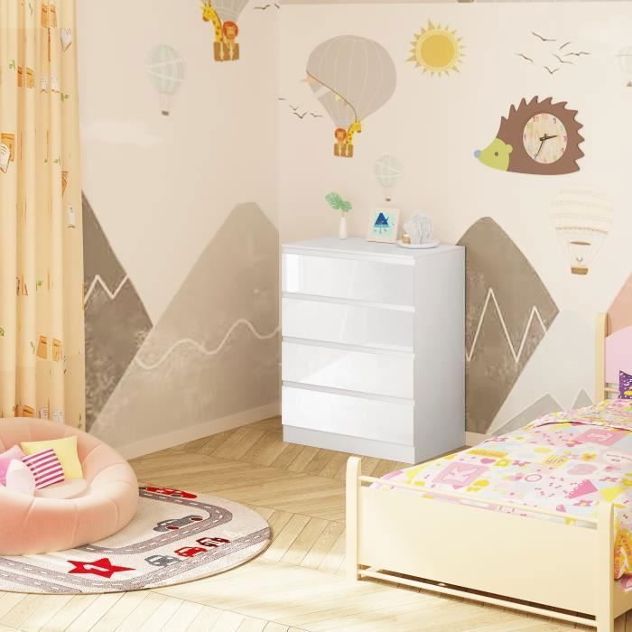 Cambiador WOLTU, cómoda cambiador para bebés con 4 cajones, MDF y madera de ingeniería, 80x75x109,2cm, blanco W0ETT0019