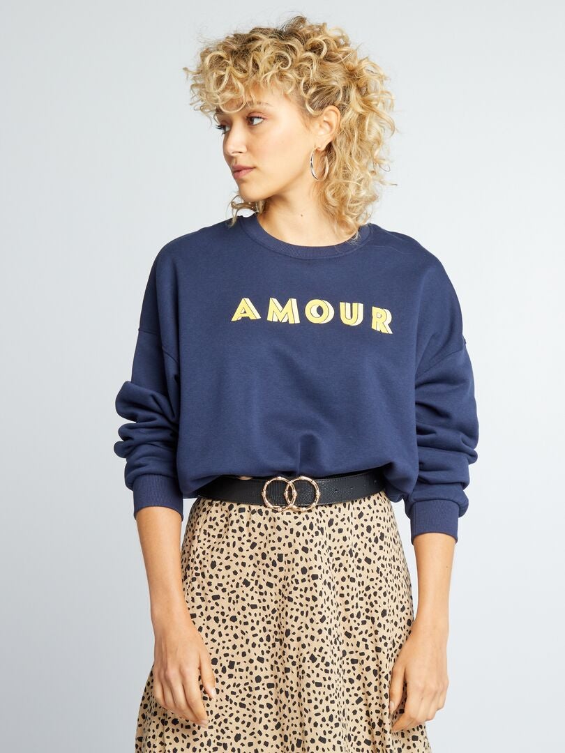 Bedrukte fleece sweater - Marineblauw