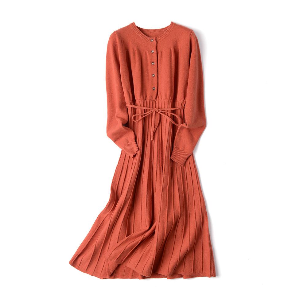 Robe pull maxi automne-hiver femme manches longues ample robe pull longue femme avec ceinture élégante robe trapèze boutonnée