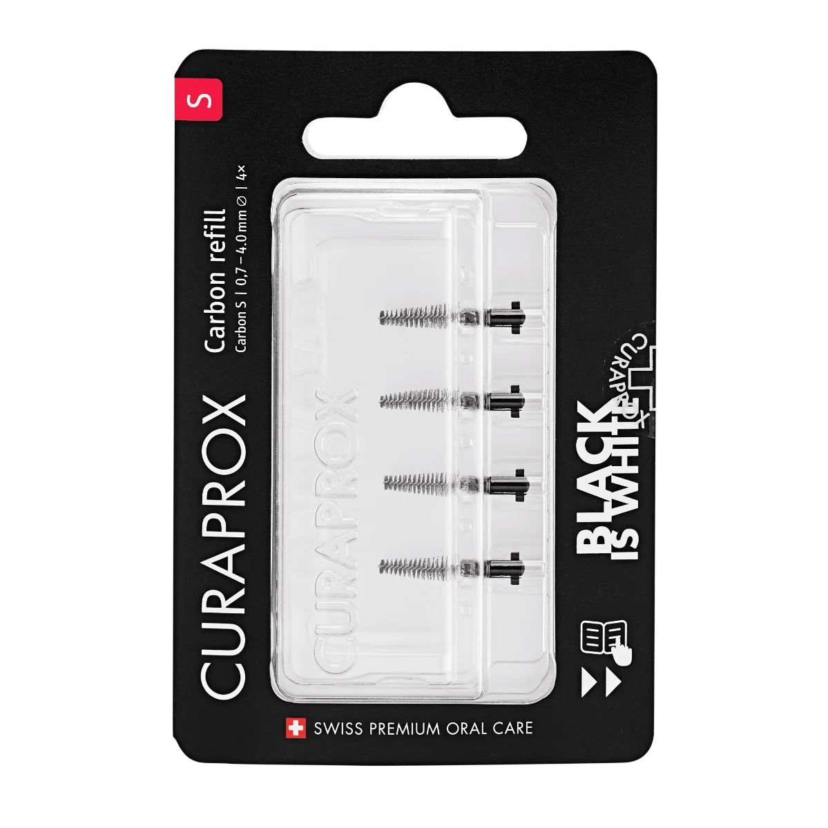 CURAPROX Curaprox Black Is White Carbon S Nachfüllpackung, 4 Stück, Interdentalbürste