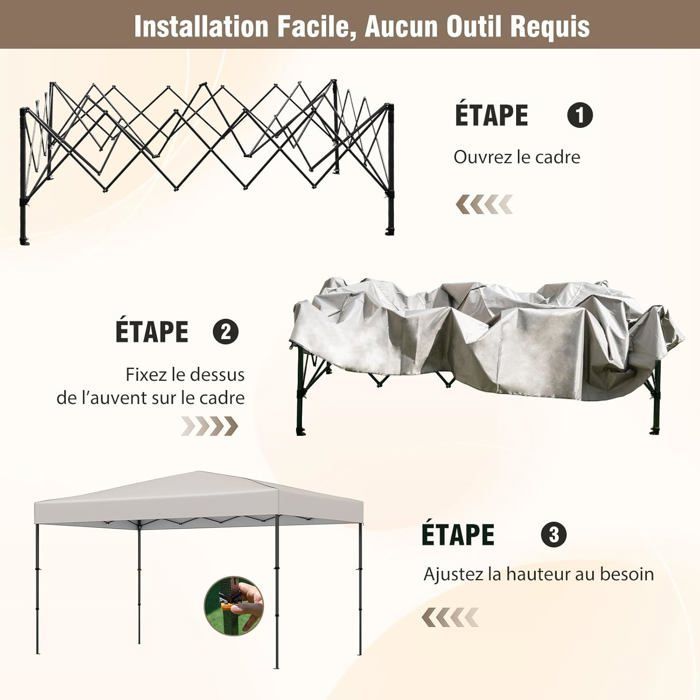 GIANTEX Tonnelle de Jardin Exterieur Impermeable, Tente de Réception avec Toit Argenté, Réglable en Hauteur (2,25x3,65M|Beige)