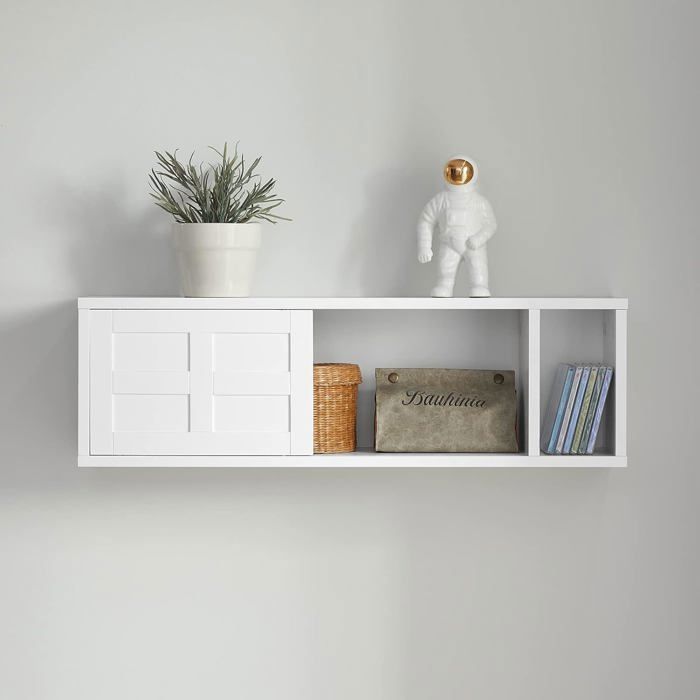 SoBuy Étagère Murale Meuble d’Entrée avec 2 Portes Coulissantes et 1 Compartiment 75x20x23 cm Blanc