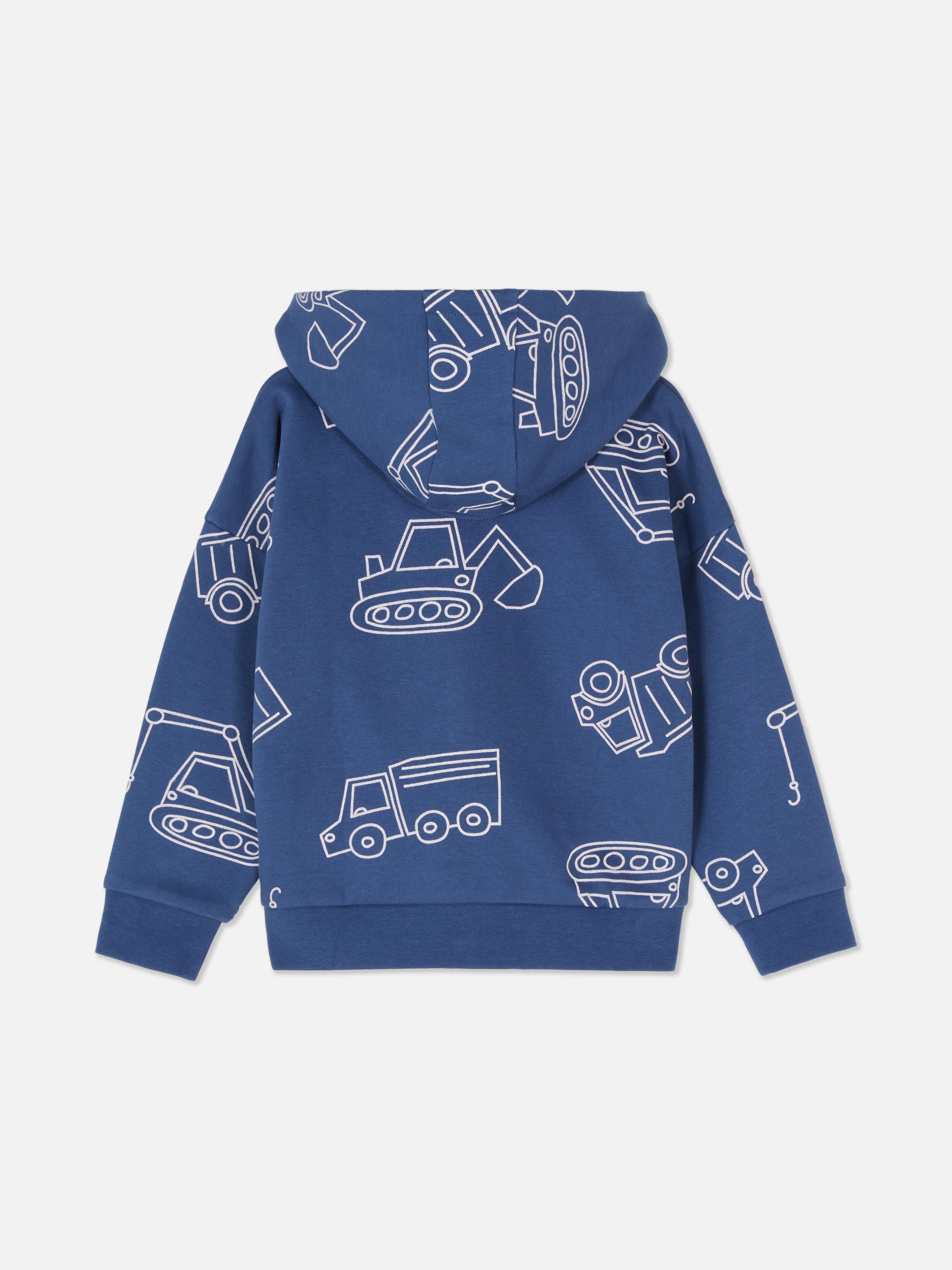 Bedruckter Hoodie mit Reißverschluss Ein Hoodie mit Reißverschluss, Kängurutaschen und Allover-Print
