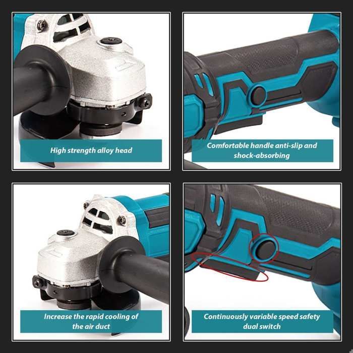 1000W Angle Grinder - No-load speed 13,000 rpm - 3 speeds - 2 batteries + 1 charger - Cordless angle grinder - 21V - 125mm