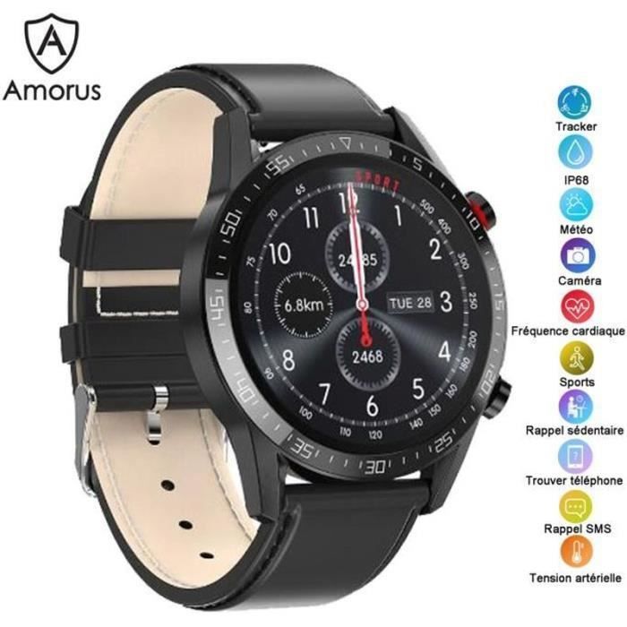 Montre Connectée Homme pour Android iOS Sport Montre Intelligente Santé Tracker d' Activité iP68 Étanche Bluetooth Bracelet Noir