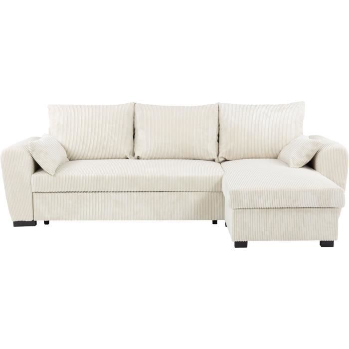 Sofá cama esquinero reversible - 3 plazas - MAX - Tela Lincoln Beige - Compartimento de almacenamiento - 240 x 143 x 85 cm - CONFORTEAM