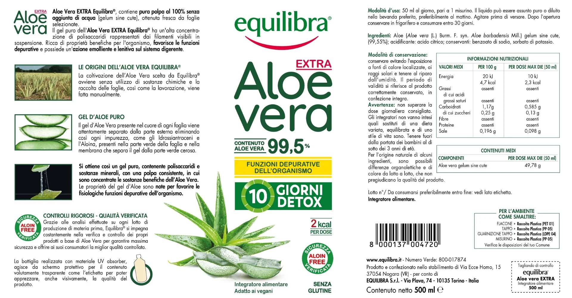 EQUILIBRA Equilibra Aloë Vera Extra 99,5% 500 ml Reinigende werking