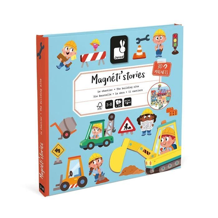 Cantiere edile Magnéti'Stories - Gioco magnetico educativo con 30 magneti - Giocattolo in cartone certificato FSC per bambini - Età 3+