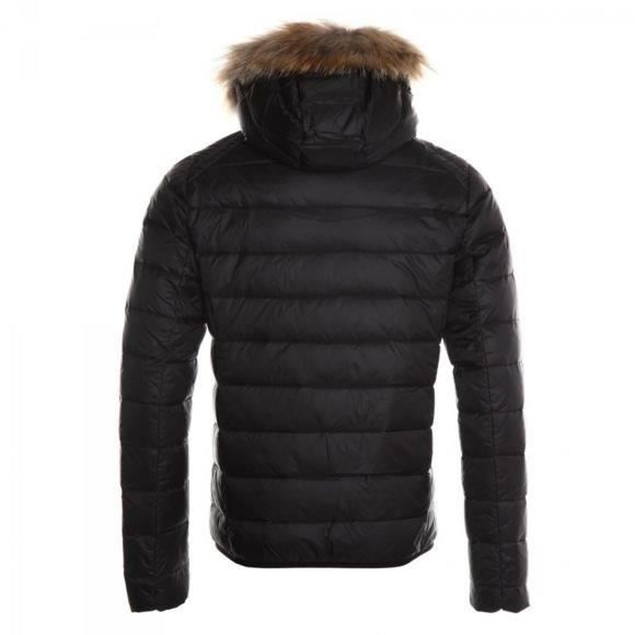 Chaqueta de plumas JOTT Prestige para clima frío extremo con capucha - Negra - Para hombre - Cierre de cremallera - 100% poliéster
