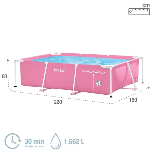 Intex nadzemní bazén Small Frame Rectangular Pink 1662 l
