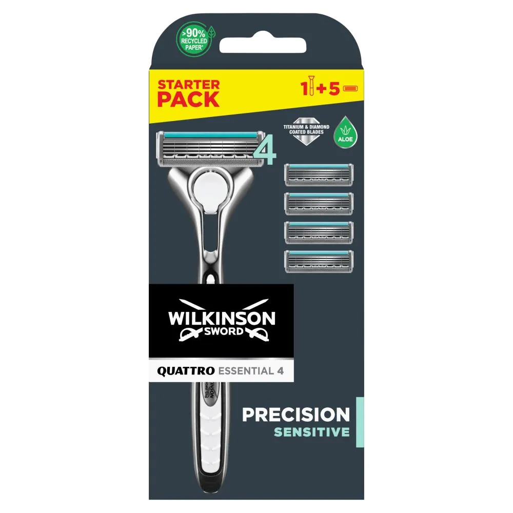 Wilkinson Quattro Titanium Sensitive Clampack Maszynka do Golenia + 4 Wkłady