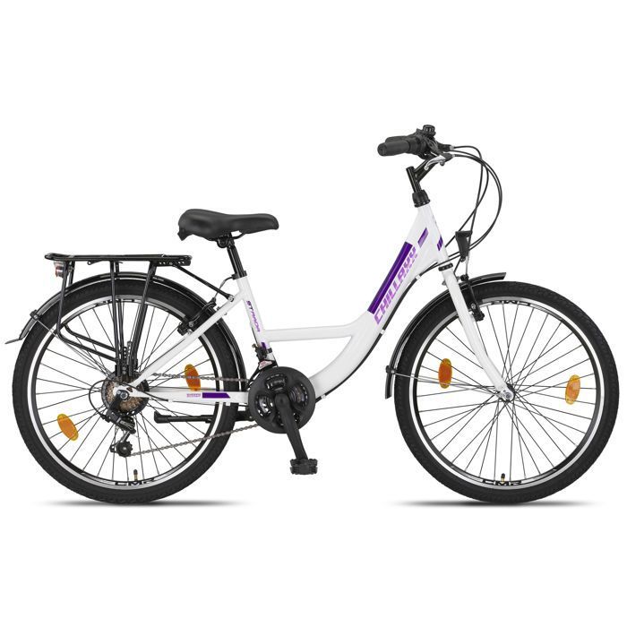 Chillaxx Strada Premium City Bike - 24 pouce, Blanc-violet frein en V