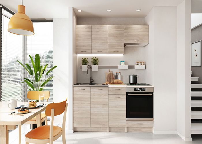 Cocina completa MILA de 6 piezas en color Sonoma con encimera incluida - Largo 180 cm