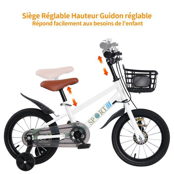 Bicicleta infantil MIPAN - Bicicleta para niño/niña - Bicicleta infantil de 14 pulgadas - Con ruedines - Para edades de 2 a 5 años - Para parques y exteriores - Blanca