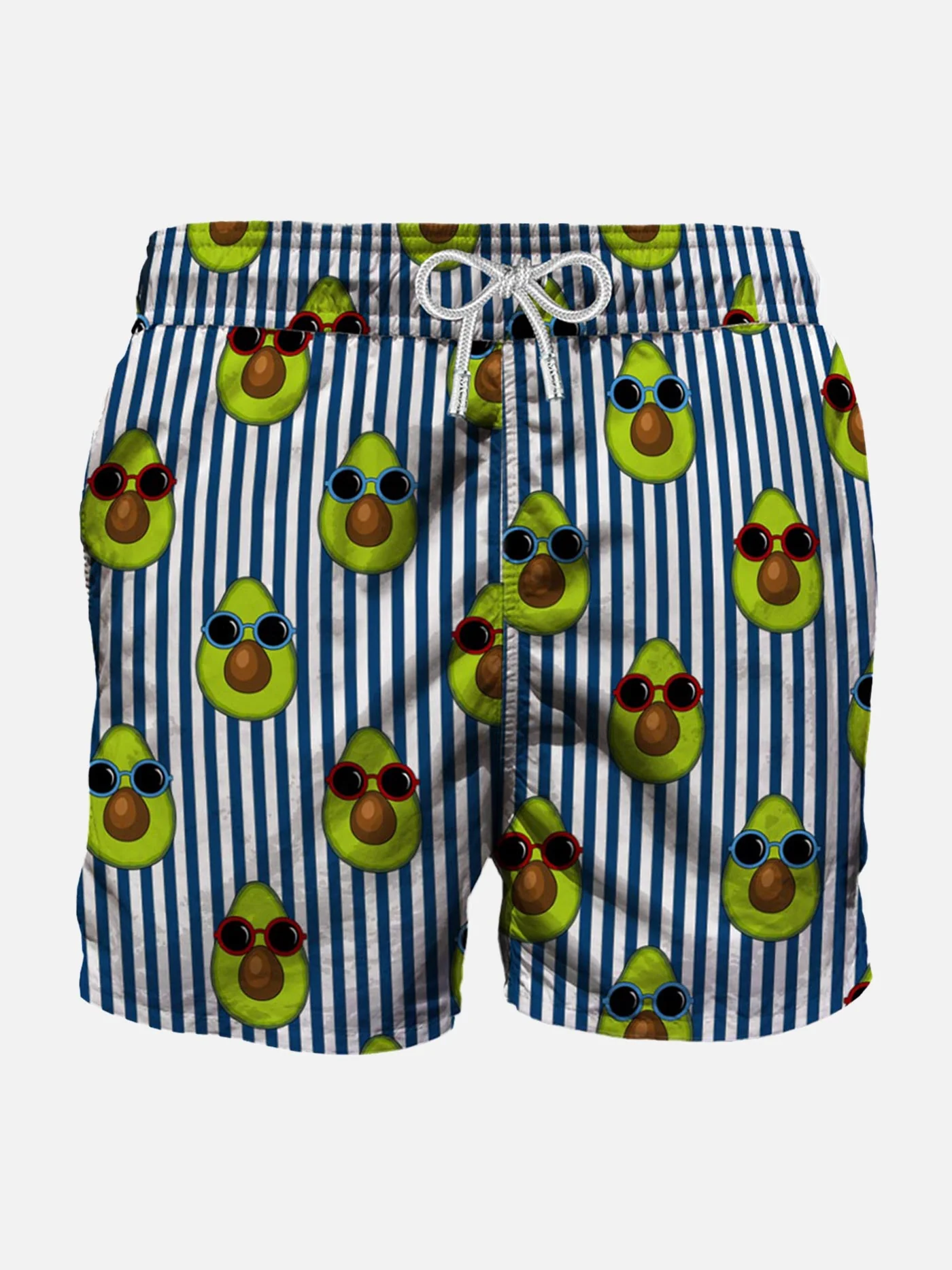 Middellange bikini met strepen in blauwe avocadoprint.