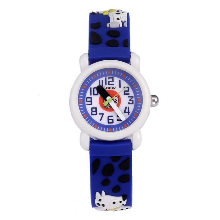 Orologio da bambino SHARPHY, grazioso orologio al quarzo alla moda con cinturino in silicone blu e disegno di un cane maculato, orologio per studenti