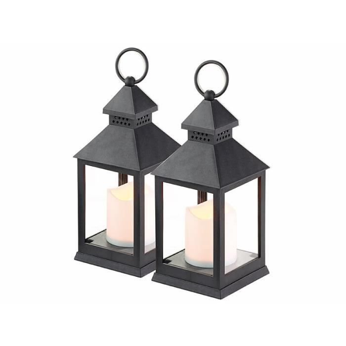 Lanterne LED - Lunartec - Noir - Effet flamme vacillante - Lot de 2 - Minuteur intégré