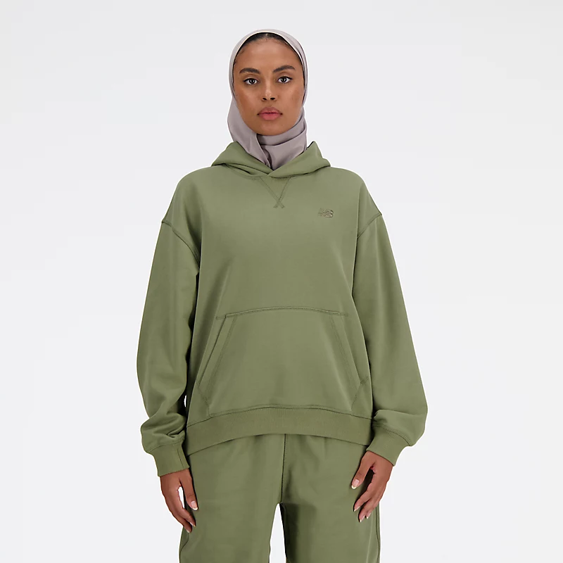 Sweat à capuche en molleton français Femme Athletics - OLIVINE FONCÉE