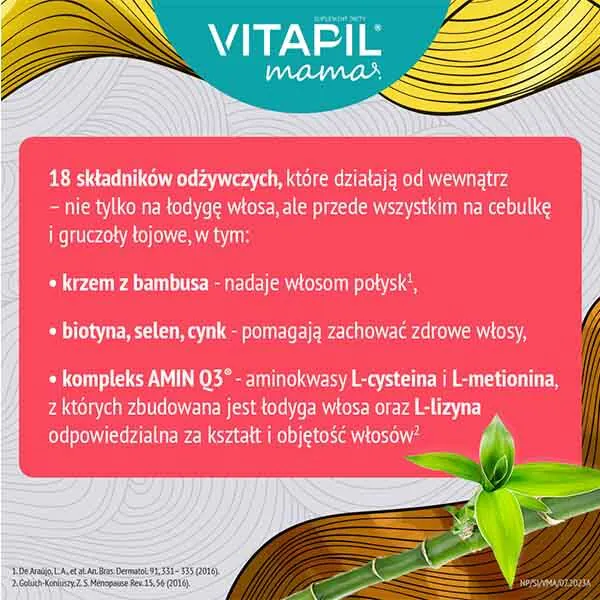 Vitapil Mama, Suplement diety na wypadające włosy dla kobiet po porodzie i w okresie laktacji, Kapsułki