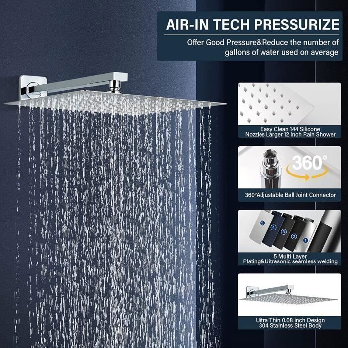 Recessed Shower Column - Recessed Shower Mixer Set - 30cm Square Shower Head Suguword
