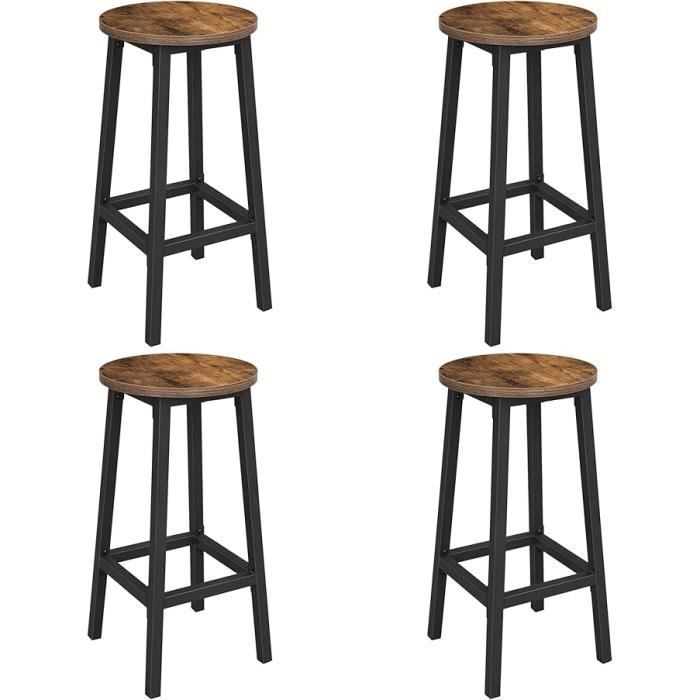 VASAGLE Bar Stools, Set of 4, High Seat Chairs, Metal Frame, Easy Assembly, 65 cm Height, Rustic Brown and Black