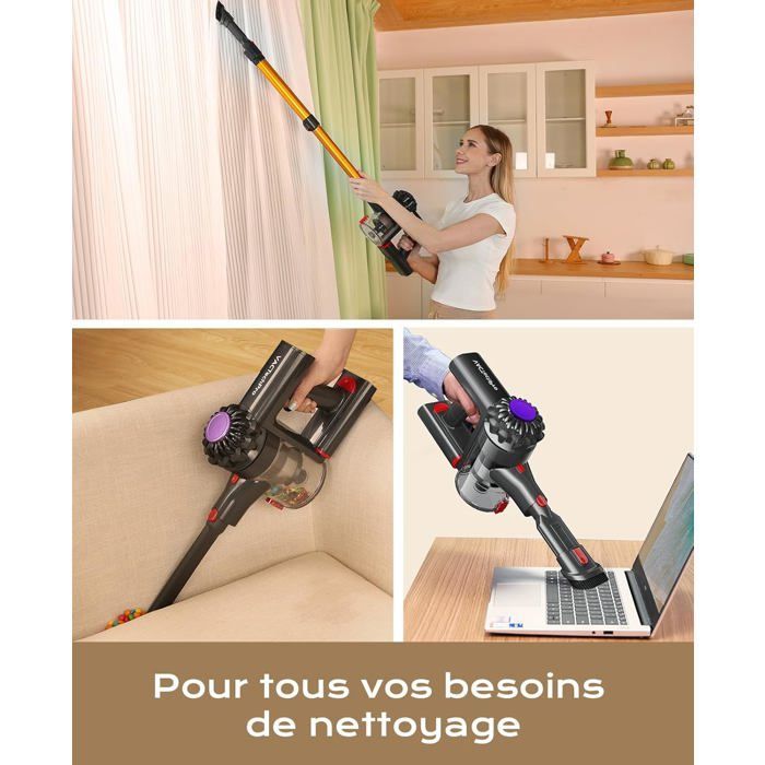 V15 Aspirateur Balai Sans Fil,35Kpa Aspirateur Sans Fil,6-En-1,35 Minutes D'Autonomie Avec Batterie Amovible,Pour Le Nettoyage