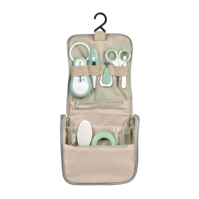 BEABA, Borsa per articoli da toilette per neonati, portatile, 9 accessori, verde salvia