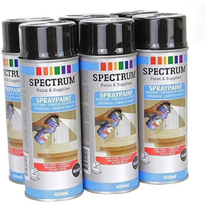 Gloss Black 6-Pack Spray Paint Cans (6 x 400ml) for wood, metal, aluminum, glass, stone, and plastic