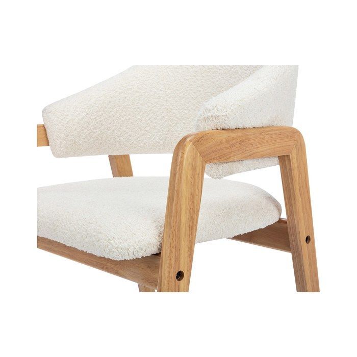 Conjunto de 6 sillas con reposabrazos en tejido bouclé y madera de caucho - Blanco y natural - SOLUNA