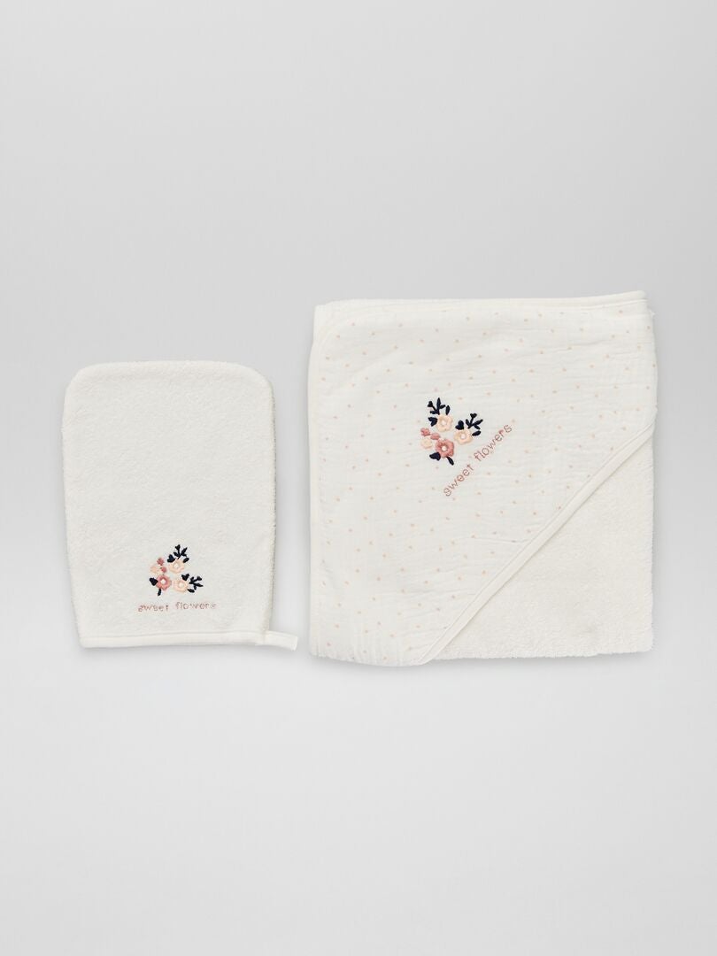 Capa de baño + guante de baño - 2 piezas - BLANCO