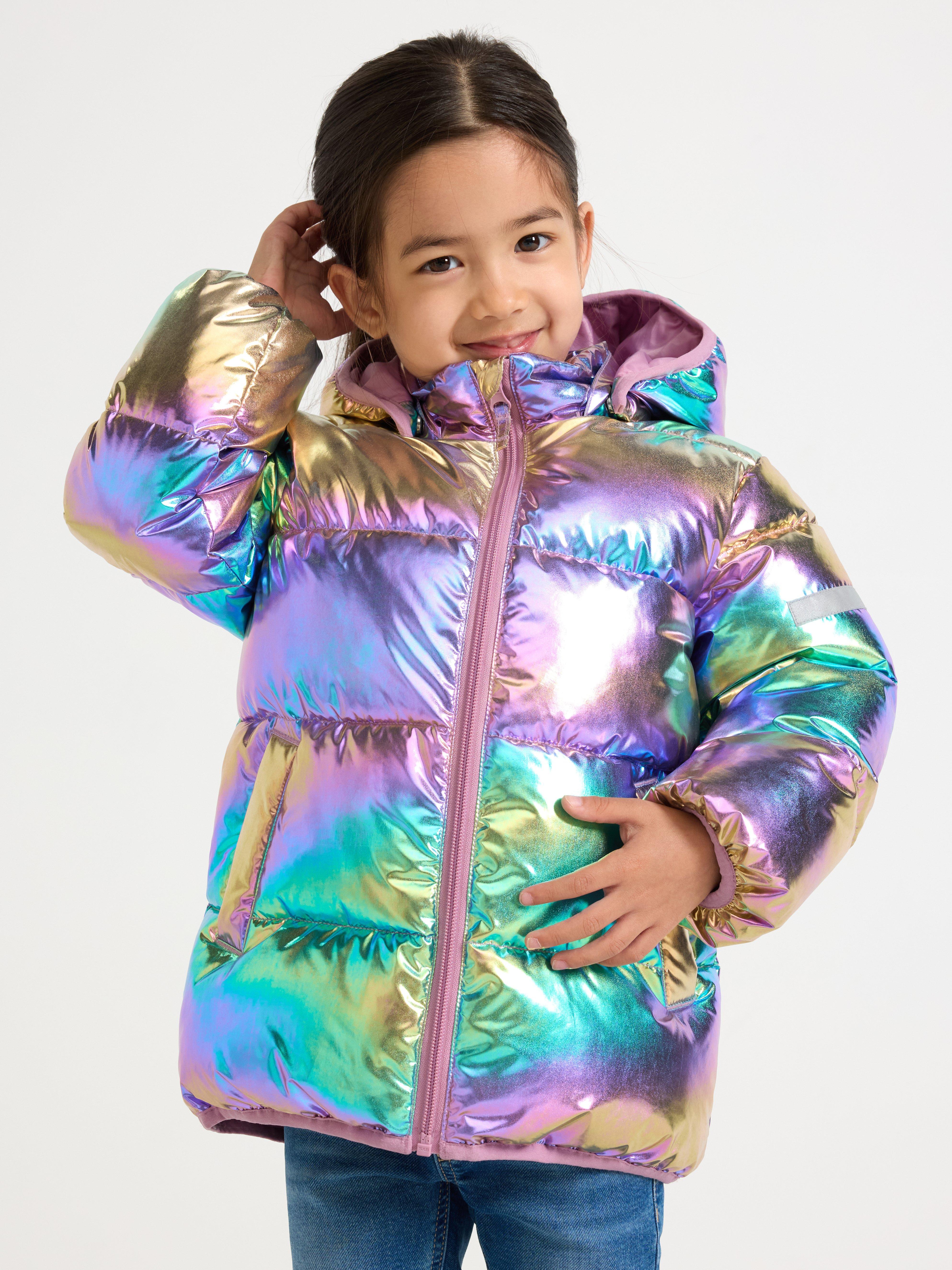 Chaqueta acolchada brillante color lila claro empolvado