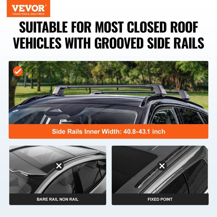 Barras transversales de techo universales VEVOR - 122,8 cm - Barras de techo de aluminio para coches - para SUV, sedanes y furgonetas