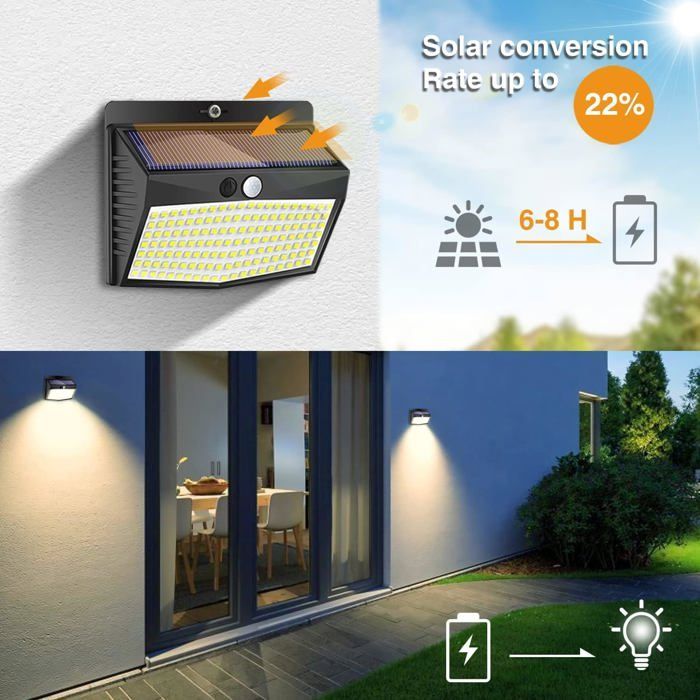 Conjunto de 2 Luminárias Solares Externas, 138 LEDs, Sensor de Movimento, À Prova D'Água, 3 Modos de Iluminação Externa