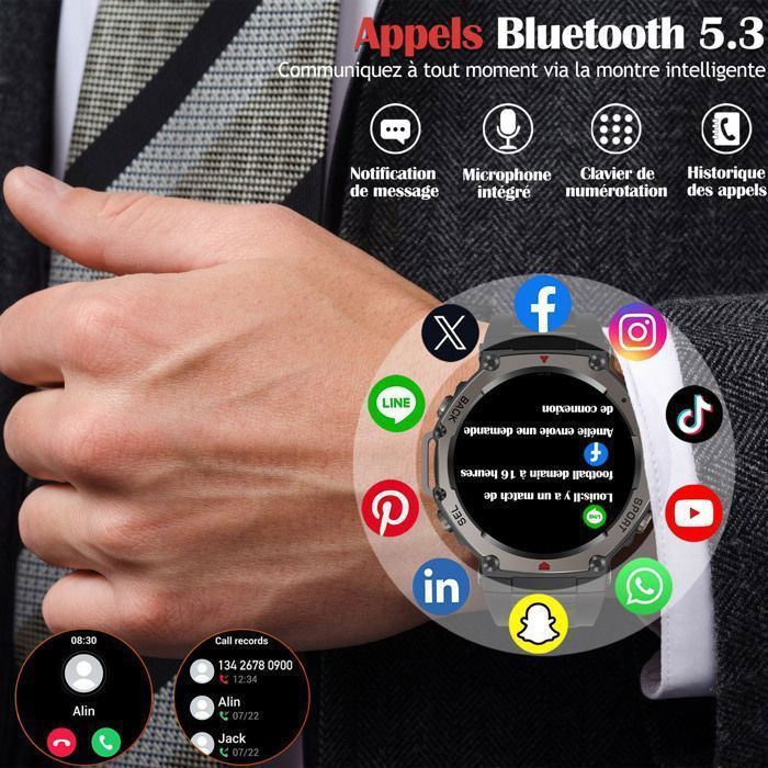 Smartwatch da uomo - WENZYLIQUOX - Sportivo - GPS integrato - Schermo AMOLED da 1,43