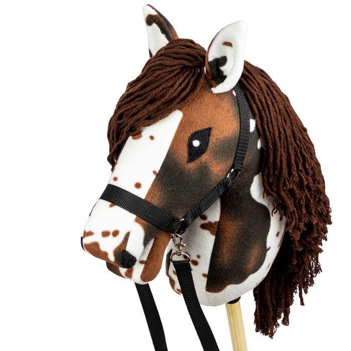 Hobby Horse with halter and reins - Piebald Brown Hobby Horse with Brown Spots