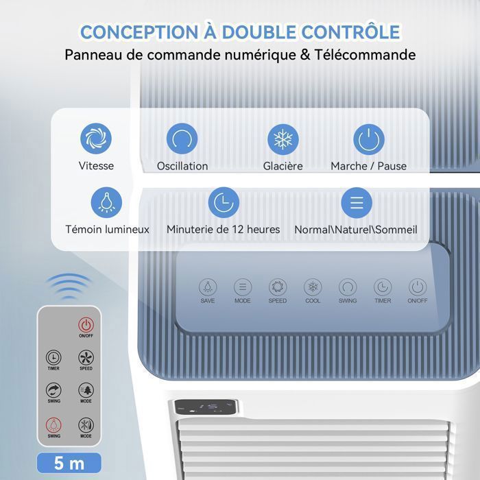 Aire acondicionado/enfriador/ventilador portátil de 8 litros con 3 velocidades, control remoto y temporizador de 12 horas.