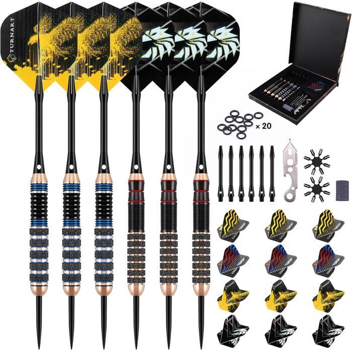 Steel Tip Darts, Brass Dart Set for Silk Darts, 3 pieces of 20 grams and 3 pieces of 22 grams