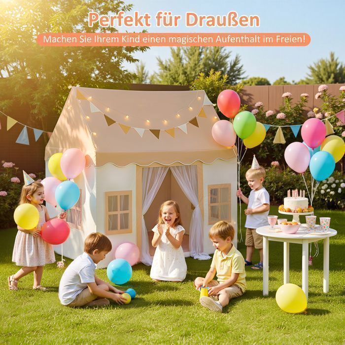 Tenda da gioco per bambini, casetta da interno con tappeto e luci decorative da 3 m, 3 finestre - per bambini dai 3 ai 13 anni - color kaki
