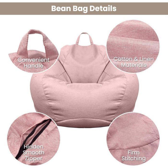 Sillón tipo puf para adultos de 80 x 90 cm - Rosa - Funda de tela para sillón tipo puf infantil para salón grande (sin relleno)
