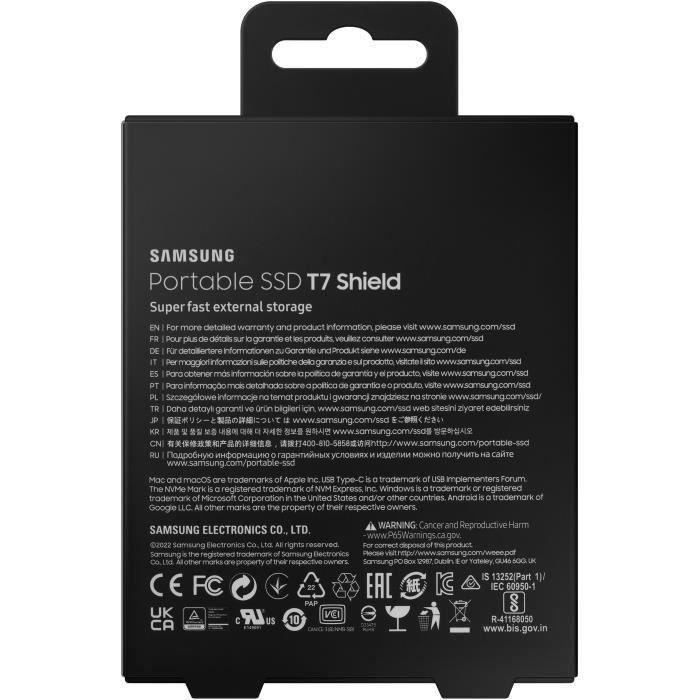 Disco duro externo SSD SAMSUNG T7 Shield negro de 2 TB MU-PE2T0S/EU